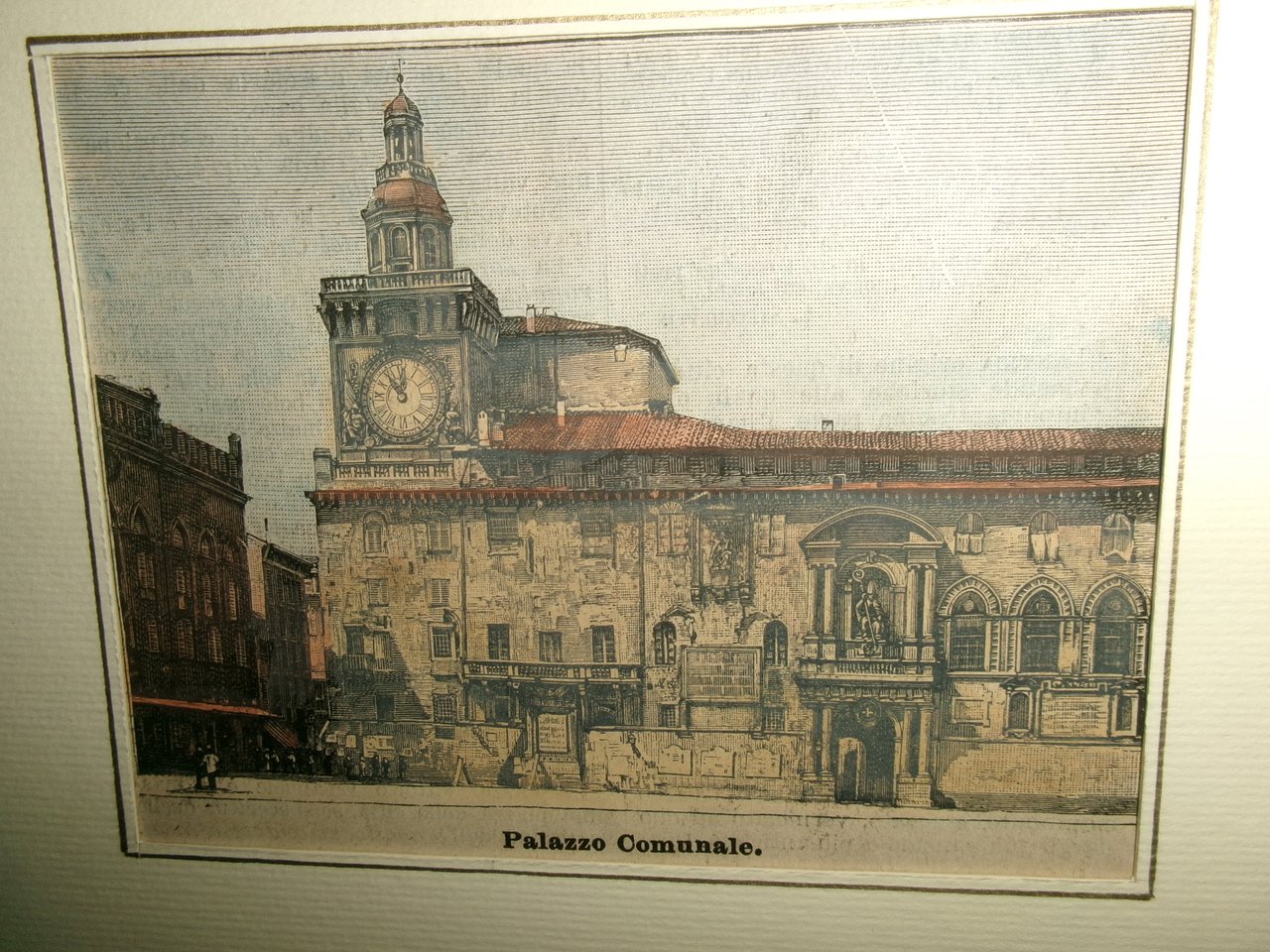 (BOLOGNA) PALAZZO COMUNALE. Stampa originale d' epoca 1887 colorata a …