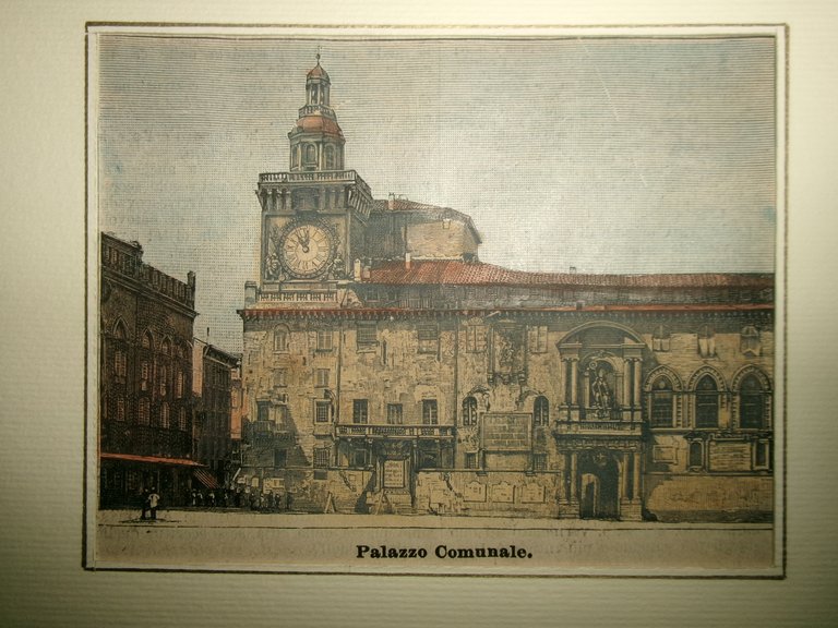 (BOLOGNA) PALAZZO COMUNALE. Stampa originale d' epoca 1887 colorata a …
