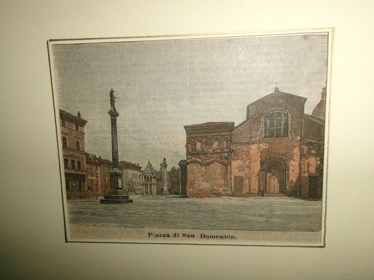 (BOLOGNA) PIAZZA di SAN DOMENICO. Stampa originale d' epoca 1887 …