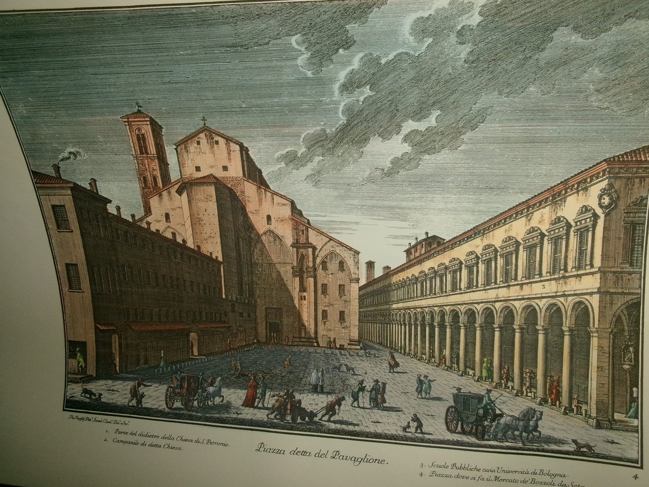 (Bologna) PIO PANFILI. PIAZZA detta del PAVAGLIONE anastatica colorata a …