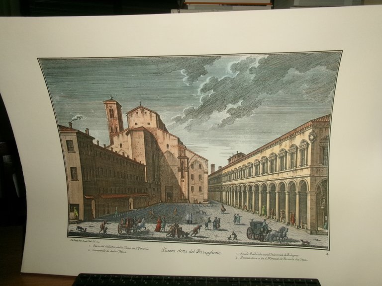 (Bologna) PIO PANFILI. PIAZZA detta del PAVAGLIONE anastatica colorata a …