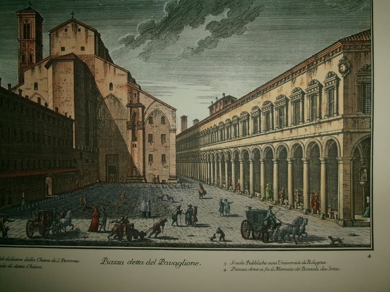(Bologna) PIO PANFILI. PIAZZA detta del PAVAGLIONE anastatica colorata a …
