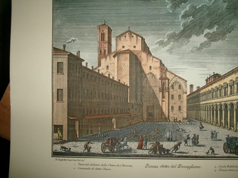 (Bologna) PIO PANFILI. PIAZZA detta del PAVAGLIONE anastatica colorata a …