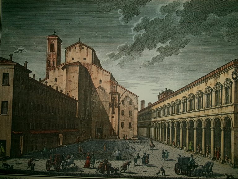 (Bologna) PIO PANFILI. PIAZZA detta del PAVAGLIONE anastatica colorata a …
