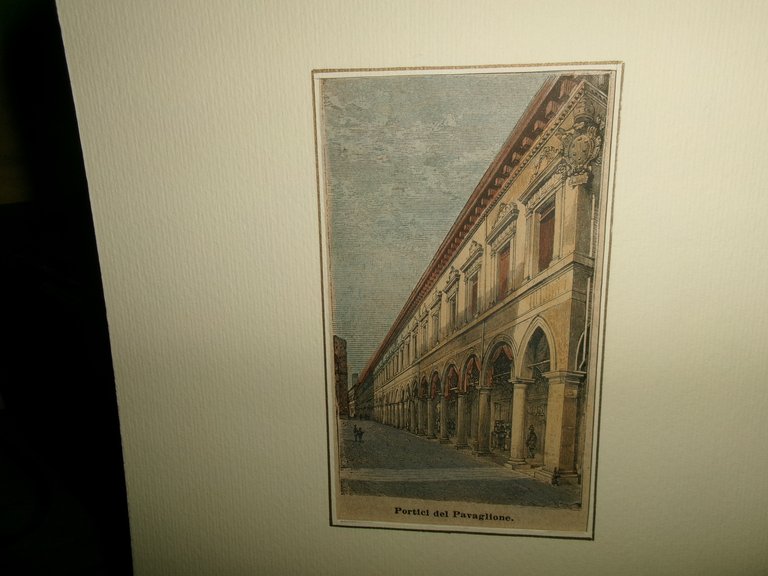 (BOLOGNA) PORTICI del PAVAGLIONE originale d' epoca 1887 colorata a …