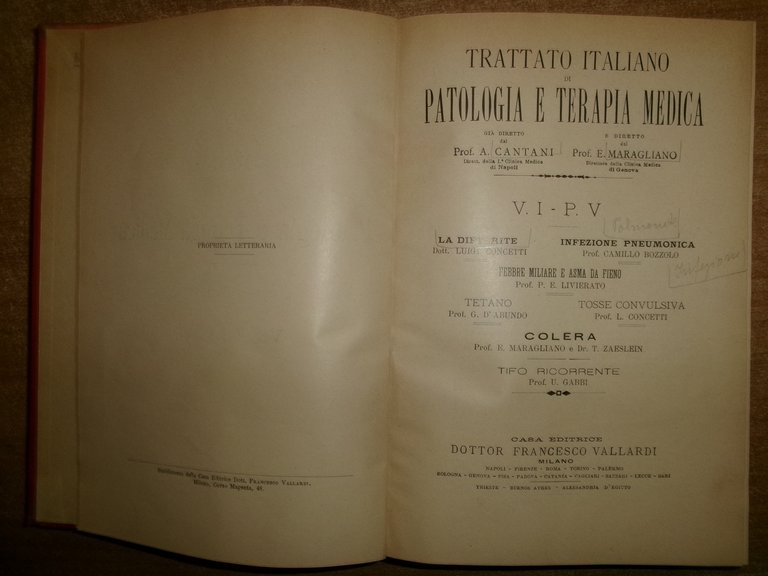 CANTANI - MARAGLIANO. Trattato Italiano Di Patologia E Terapia... Vol. …
