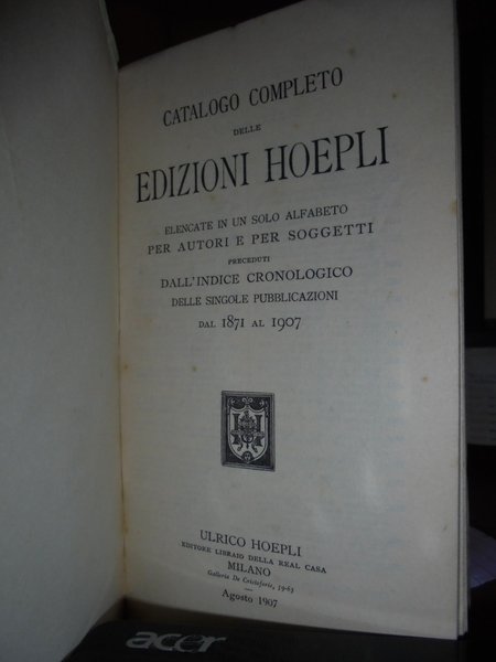 Catalogo completo delle EDIZIONI HOEPLI 1871 - 1907