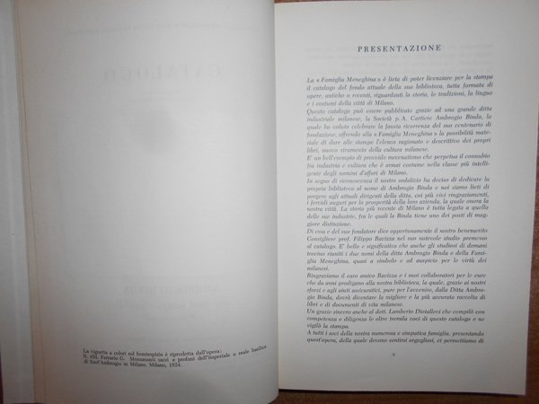 CATALOGO DELLA BIBLIOTECA AMBROGIO BINDA DELLA FAMIGLIA MENEGHINA - AMBROGIO …