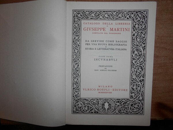 CATALOGO DELLA LIBRERIA DI GIUSEPPE MARTINI Compilato dal Possessore