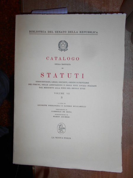 CATALOGO DELLA RACCOLTA DI STATUTI, CONSUETUDINI, LEGGI, DECRETI, ORDINI E …