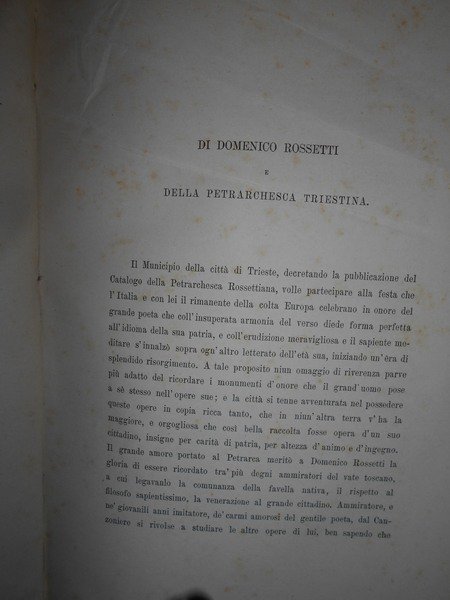 Catalogo delle Opere di Francesco Petrarca esistenti nella Petrarchesca Rossettiana …