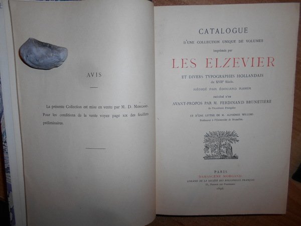 CATALOGUE d' une Collection unique de volumes imprimés par LES …