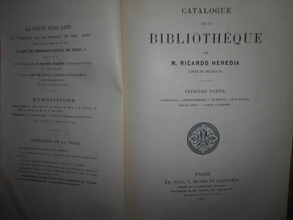 Catalogue de la Bibliothèque de M. Ricardo Heredia