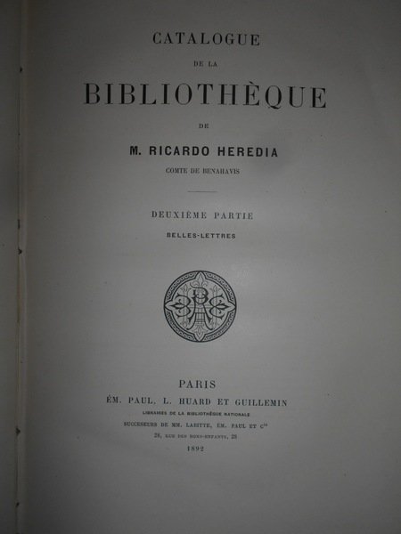 Catalogue de la Bibliothèque de M. Ricardo Heredia