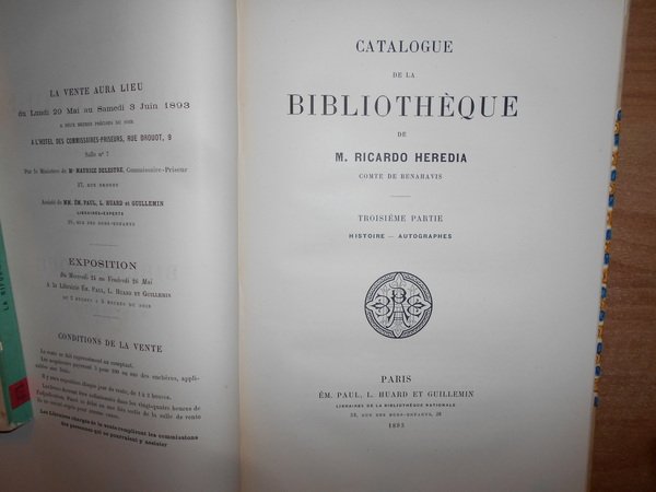 Catalogue de la Bibliothèque de M. Ricardo Heredia