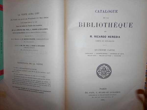 Catalogue de la Bibliothèque de M. Ricardo Heredia