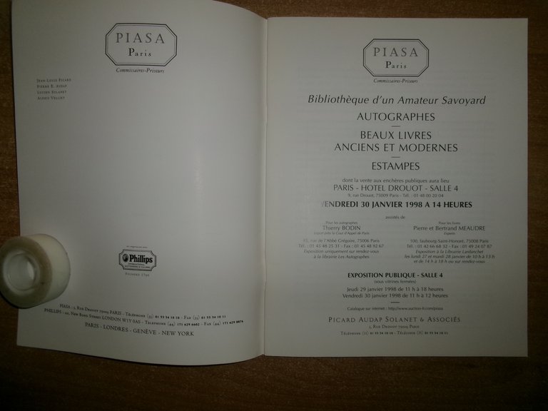 Catalogue De Vente Aux Encheres-Bibliotheque D'un Amateur Savoyard...PIASA 1998