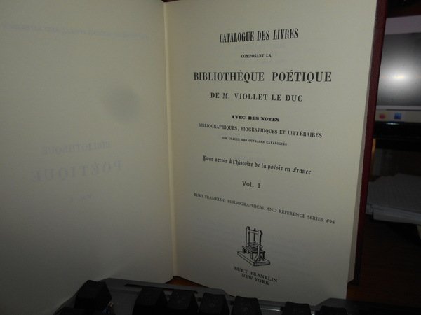 Catalogue des Livres composant la Bibliothèque Poétique de M. VIOLLET …