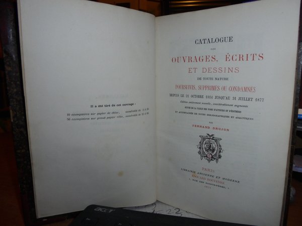 CATALOGUE des OUVRAGES, écrits et Dessins de toute Nature Poursuivis, …