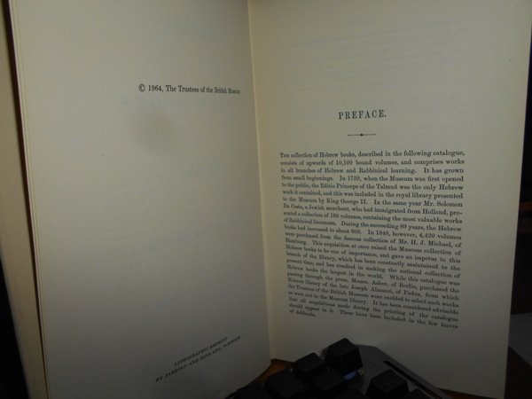 CATALOGUE OF HEBREW PRINTED BOOKS in the BRITISH MUSEUM