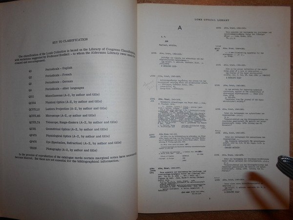 CATALOGUE of the ADOLPH LOMB OPTICAL LIBRARY at the University …