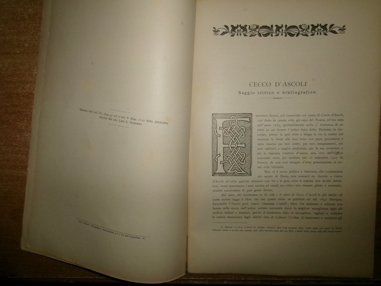 CECCO D' ASCOLI. Saggio critico e bibliografico. CARLO LOZZI 1903