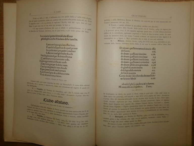 CECCO D' ASCOLI. Saggio critico e bibliografico. CARLO LOZZI 1903