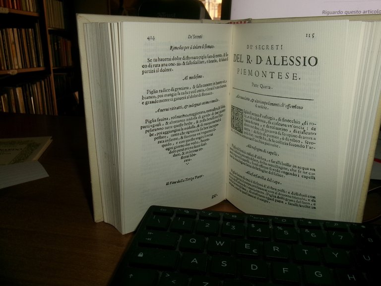 DE' SECRETI DEL R.D. ALESSIO PIEMONTESE. Parti quattro. Nuovamente ristampati...