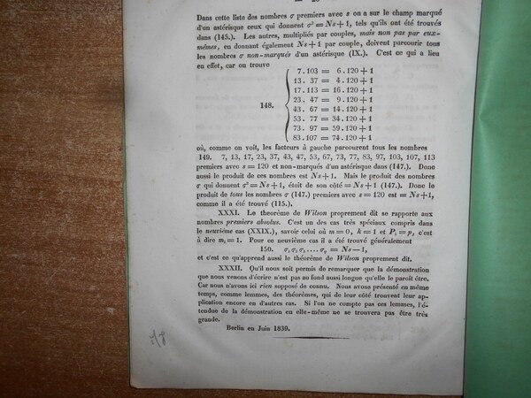 Démonstration élémentaire du THEOREME DE WILSON Généralisé