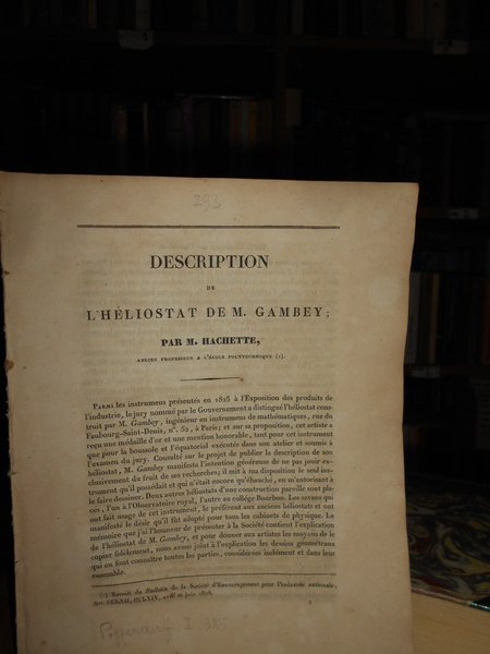 DESCRIPTION DE L'HÉLIOSTAT DE M. GAMBEY