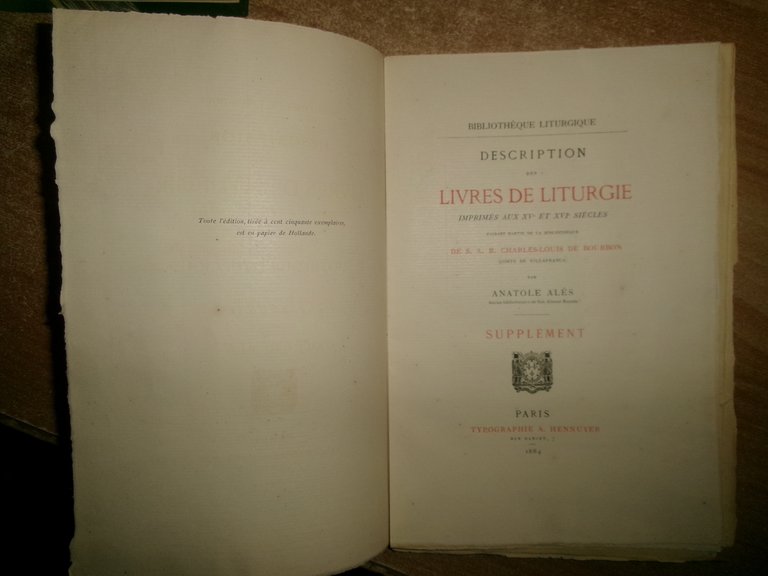 Description des LIVRES DE LITURGIE imprmés aux XV Siècles. De …