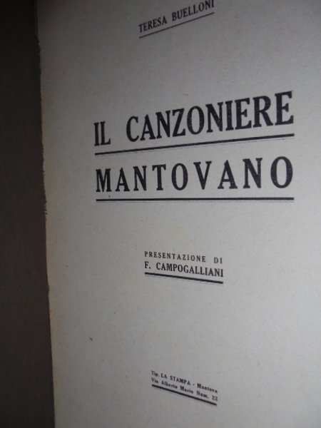 (Dialetto mantovano) Il Canzoniere mantovano.