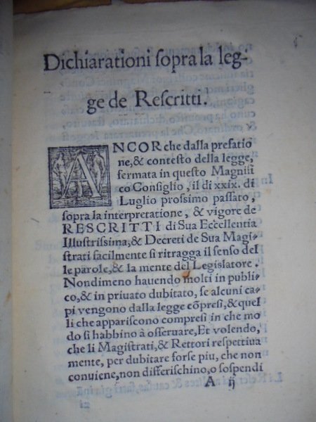 DICHIARATIONI sopra la legge de Rescritti di Sua Eccell. Illust. …