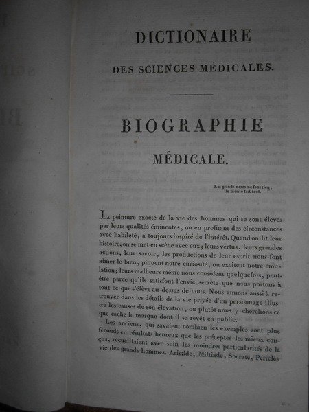 DICTIONAIRE des Sciences Médicales. BIOGRAPHIE Médicale