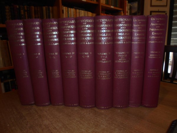 DICTIONARY of Anonymus and Pseudonymus English Literature. (Samuel Halkett and …