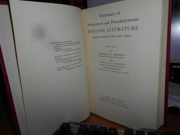 DICTIONARY of Anonymus and Pseudonymus English Literature. (Samuel Halkett and …