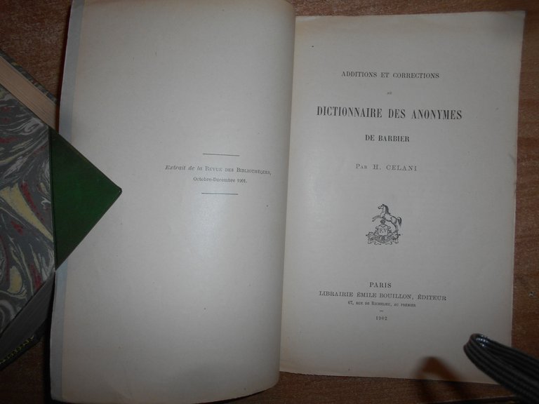 DICTIONNAIRE DES ANONYMES de BARBIER par H. CELANI 1902