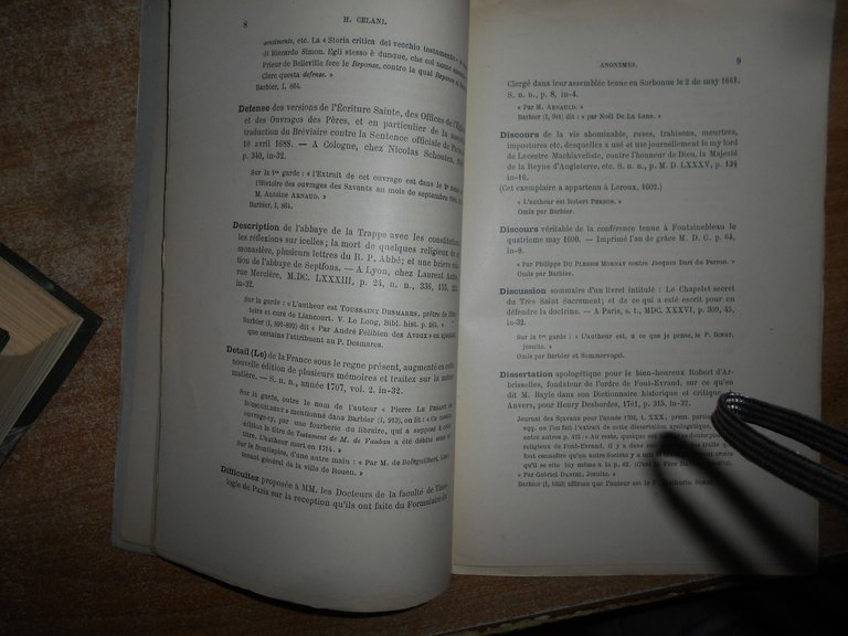 DICTIONNAIRE DES ANONYMES de BARBIER par H. CELANI 1902