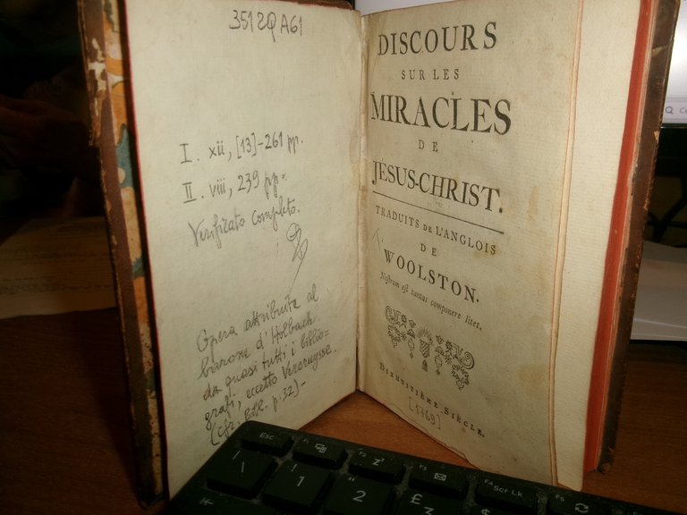 Discours sur les Miracles de Jesus-Christ. Opera attribuita al Barone …