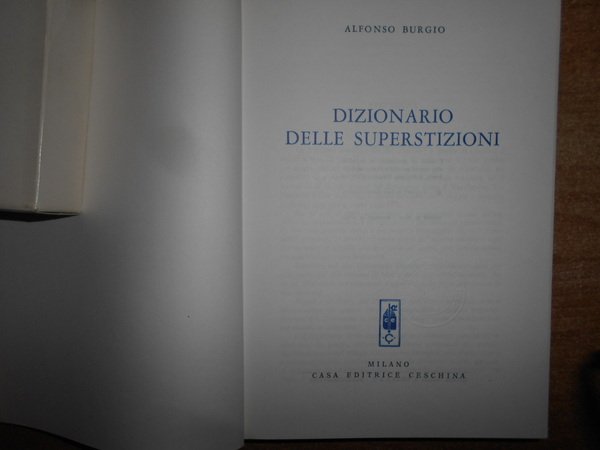 DIZIONARIO DELLE SUPERSTIZIONI