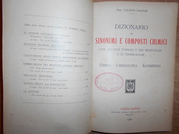 Dizionario di SINONIMI E COMPOSTI CHIMICI con relative formole e …