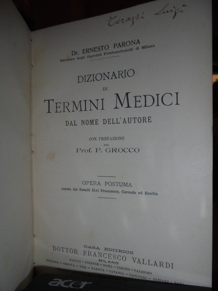 DIZIONARIO di Termini Medici dal Nome dell' Autore