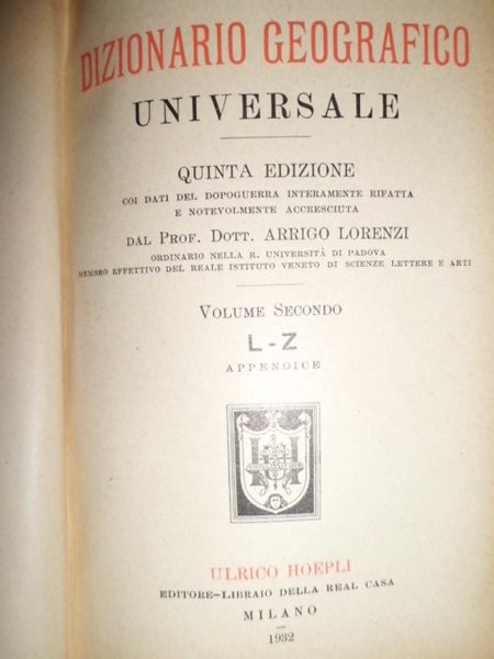 DIZIONARIO GEOGRAFICO UNIVERSALE - MANUALI HOEPLI