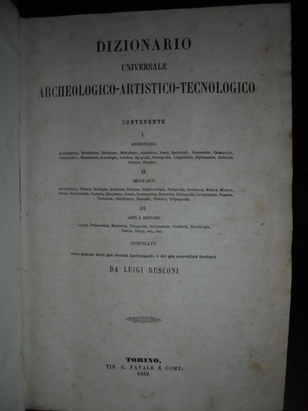 DIZIONARIO universale Archeologico - Artistico - Tecnologico