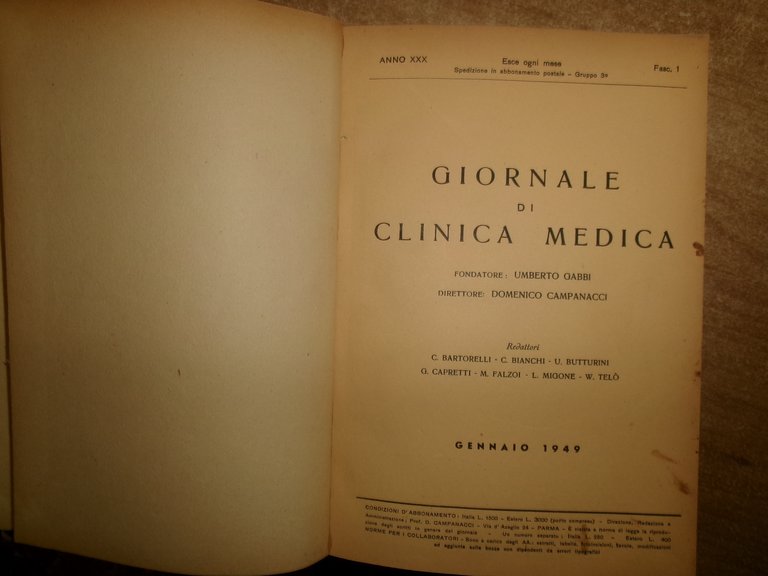 DOMENICO CAMPANACCI. Giornale di Clinica Medica 12 fascicoli legati assieme …