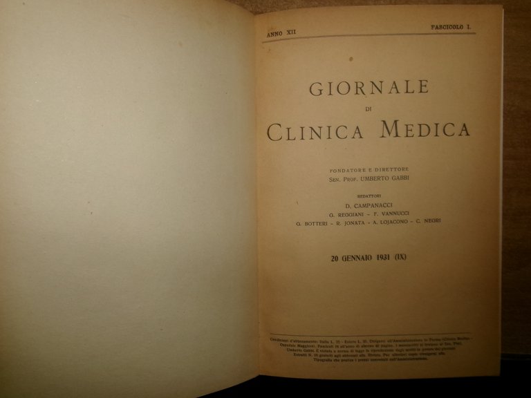 DOMENICO CAMPANACCI. Giornale di Clinica Medica 18 fascicoli legati assieme …