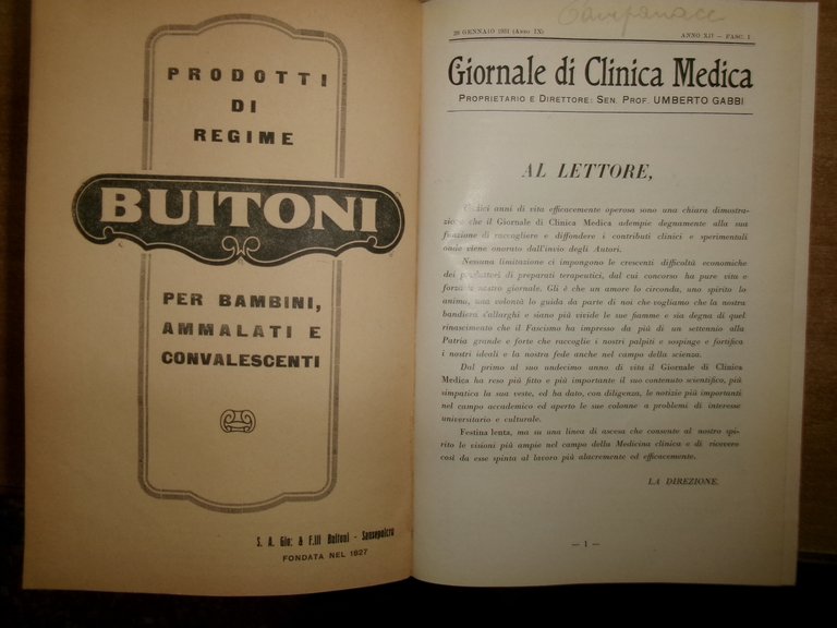 DOMENICO CAMPANACCI. Giornale di Clinica Medica 18 fascicoli legati assieme …