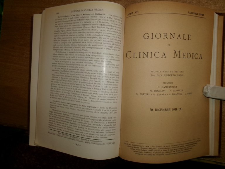 DOMENICO CAMPANACCI. Giornale di Clinica Medica 18 fascicoli legati assieme …
