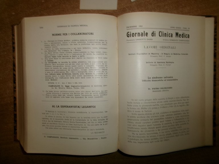 DOMENICO CAMPANACCI. Giornale di Clinica Medica 1952. 12 fascicoli legati …