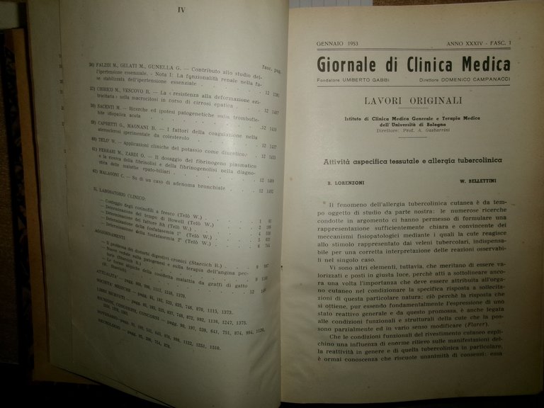 DOMENICO CAMPANACCI. Giornale di Clinica Medica 1953. 12 fascicoli legati …